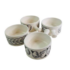 Vintage Soup Bowl Cup Set of 4 Ceramic Vegetable Design Made in Japan